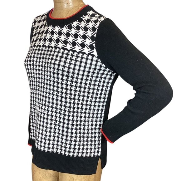 Charter Club Houndstooth Sweater Sz PM Black White Red #319C - Picture 5 of 10
